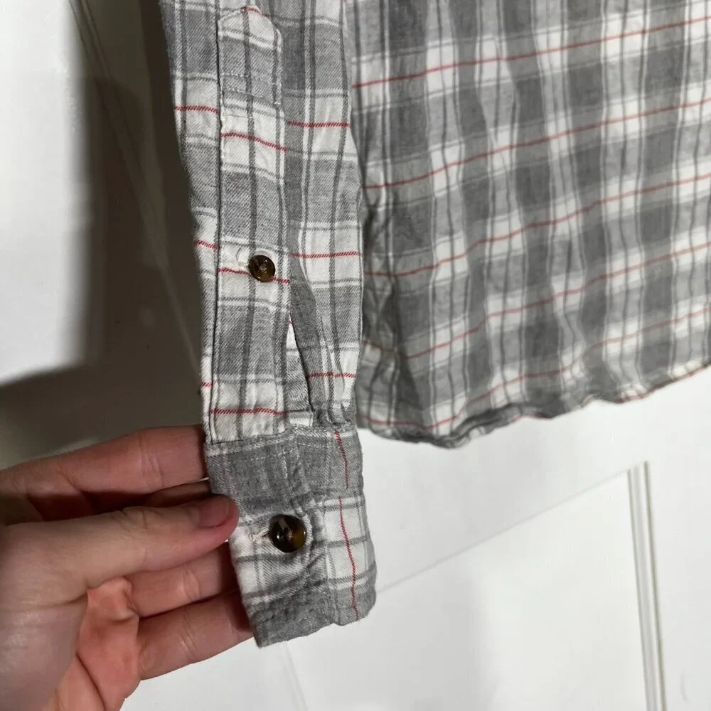 J. Crew Brushed Twill Button Down Shirt Slim Fit in Grey White Red Plaid Size M
